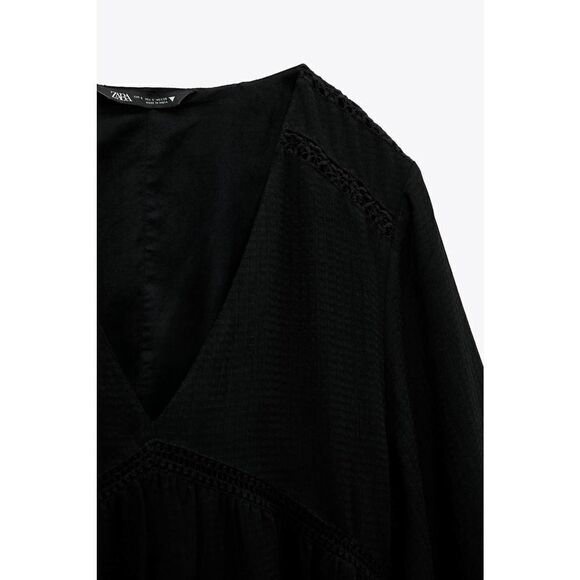 ZARA VOLUMINOUS TEXTURED BLACK MIDI DRESS - Picture 3 of 5